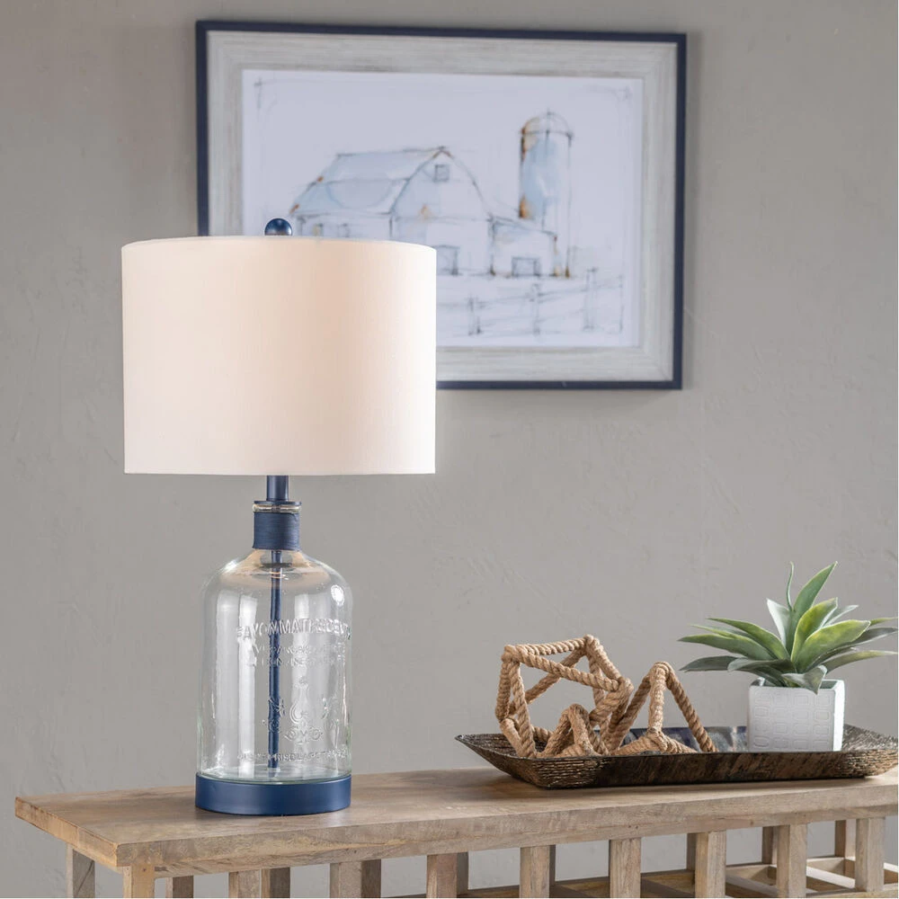 Amelia 27 Inch 150.00 Watt Clear And Blue Table Lamp Portable Light 7 Amelia 27 Inch 150.00 Watt Clear And Blue Table Lamp Portable Light - Image 5