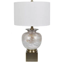 Selborne 31 Inch 150 Watt Golden Opal And Brass Table Lamp Portable Light, With Nightlight