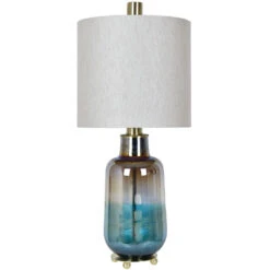 Ava 33 Inch 150 Watt Teal Iridescent And Brass Table Lamp Portable Light