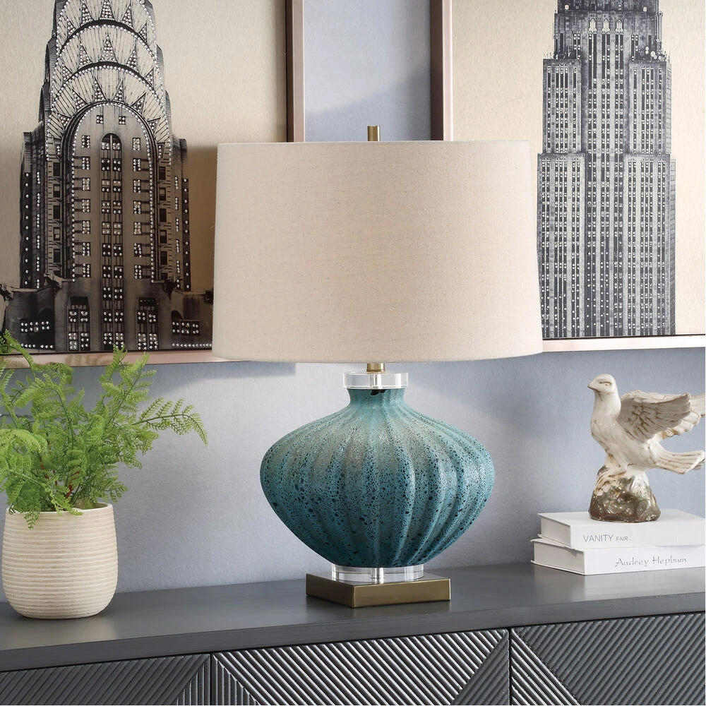 Reeves 29 Inch 150.00 Watt Turquoise Volcanic And Antique Brass With Crystal Table Lamp Portable Light 3 Reeves 29 Inch 150.00 Watt Turquoise Volcanic And Antique Brass With Crystal Table Lamp Portable Light