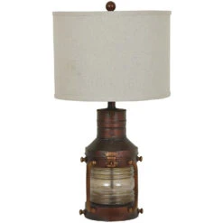 Copper Lantern 27 Inch 150 Watt Antique Brown And Natural Brown Table Lamp Portable Light, With Nightlight