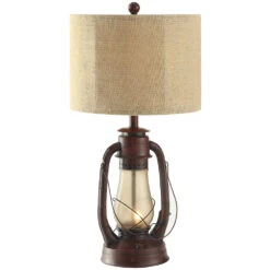 Lauren 28 Inch 150 Watt Rustic Red And Amber Table Lamp Portable Light, With Nightlight