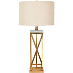 Aria 35 Inch 150 Watt Gold Leaf And Clear Table Lamp Portable Light