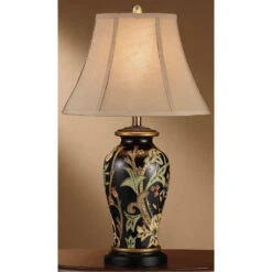 Windham 29 Inch 150 Watt Black And Green And Cinnamon Table Lamp Portable Light