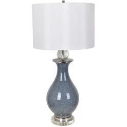 Francis 33 Inch 150 Watt Blue Crackle And Crystal Table Lamp Portable Light