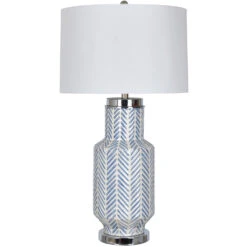 Fullbright 34 Inch 150.00 Watt Blue And White And Chrome Table Lamp Portable Light