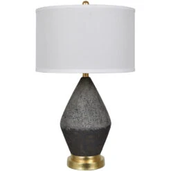 Tange 28 Inch 150.00 Watt Black Stone And Soft Brass Table Lamp Portable Light