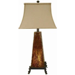 Roxy 31 Inch 150 Watt Amber And Iron Table Lamp Portable Light, With Nightlight