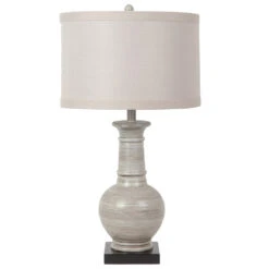 Darby 28 Inch 150 Watt Gray Washed Wood And Black Table Lamp Portable Light