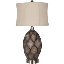Kimball 34 Inch 150.00 Watt Carved Wood And Nickel Table Lamp Portable Light