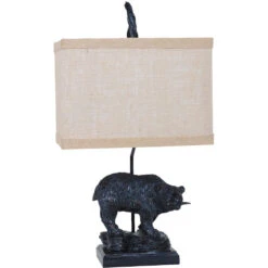 Fishing Bear 25 Inch 100 Watt Bronze Table Lamp Portable Light