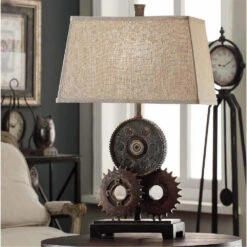 Gears 29 Inch 100 Watt Antique Metal Table Lamp Portable Light