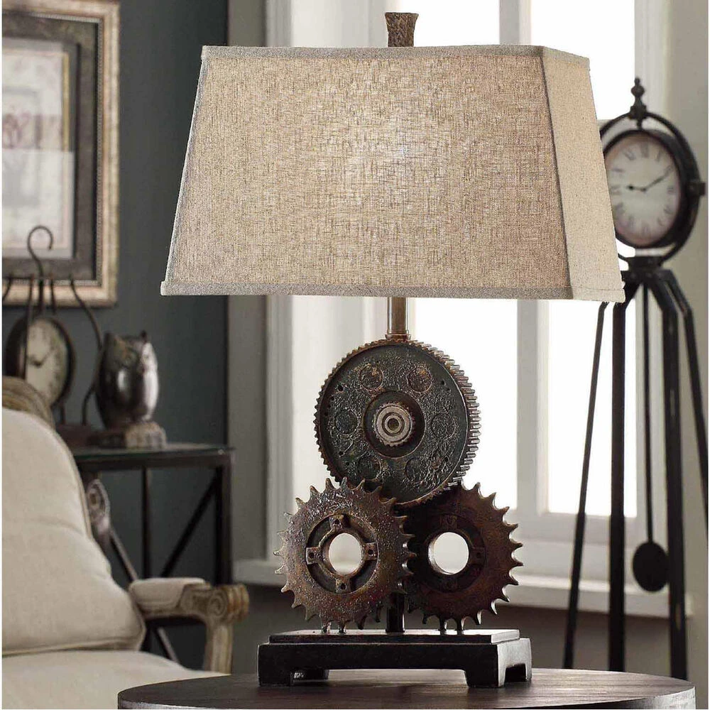 Gears 29 Inch 100 Watt Antique Metal Table Lamp Portable Light 3 Gears 29 Inch 100 Watt Antique Metal Table Lamp Portable Light