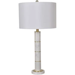 Marble Column 30 Inch 150 Watt White And Brass Table Lamp Portable Light