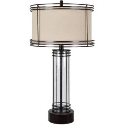 Aspen 34 Inch 150.00 Watt Polished Bronze And Natural Glass Table Lamp Portable Light