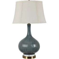 Sawyer 30 Inch 150.00 Watt Deep Teal Ceramic And Crystal With Antique Brass Table Lamp Portable Light