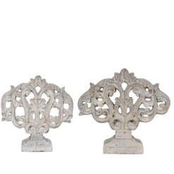 Filigree Rustic White Grey Statue, Set Of 2
