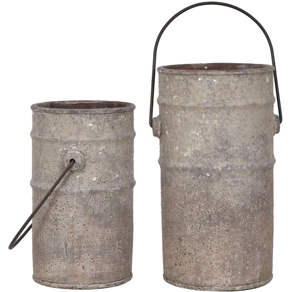 Amelia Gray Antique Concrete Water Pails, Set Of 2 3 Amelia Gray Antique Concrete Water Pails, Set Of 2