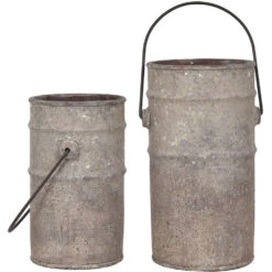 Amelia Gray Antique Concrete Water Pails, Set Of 2