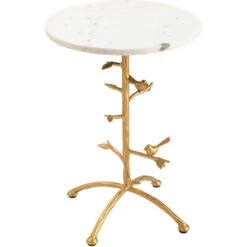 Tweety Bird 23 X 16 Inch White And Gold Side Table -Crestview cvfnr834 silo2